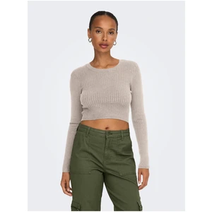 Beige women's trimmed ribbed sweater ONLY Karol - Women