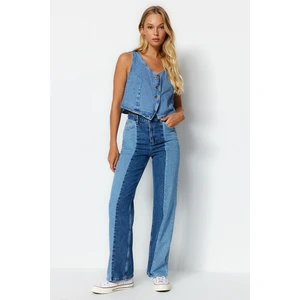 Trendyol Blue Color Block High Waist Wide Leg Jeans