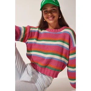 Happiness İstanbul Women's Pink Striped Knitwear Sweater