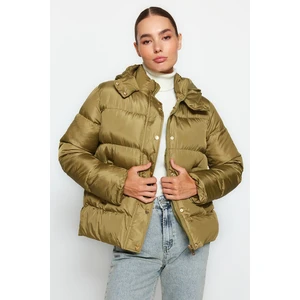 Trendyol Khaki Oversized Hooded Gold Snap Detailed Water Repellent Inflatable Coat