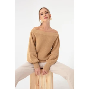 Lafaba Women's Tan Boat Neck Sweater