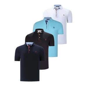 QUAD SET T8582 DEWBERRY MENS T-SHIRT-BLACK-WHITE-NAVY BLUE-CYAN