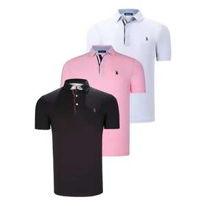 TRIPLE SET T8582 DEWBERRY MENS T-SHIRT-BLACK-WHITE-PINK