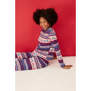 Trendyol Multicolored 100% Cotton Christmas Theme Tshirt-Pants, Knitted Pajamas Set