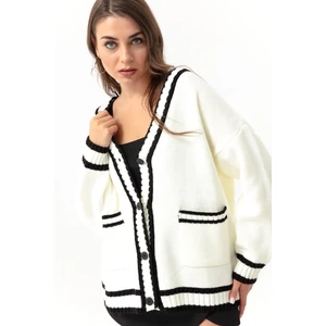 Lafaba Women's White Button Detailed Knitwear Cardigan