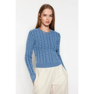 Trendyol Blue Wash Effect Pleciony sweter z dzianiny do włosów