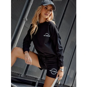 Women's Sports Set Sweatshirts Shorts Black