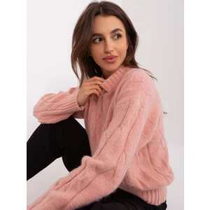 Light pink classic sweater with cables