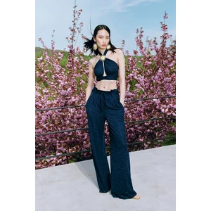 Trendyol X Zeynep Tosun Navy Blue Belted Lurex Knitted Trousers