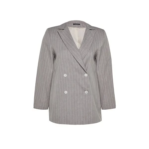 Trendyol Curve Gray Striped Double Closure Woven Jacket