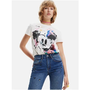 Bílé dámské tričko Desigual Mickey Crash - Dámské