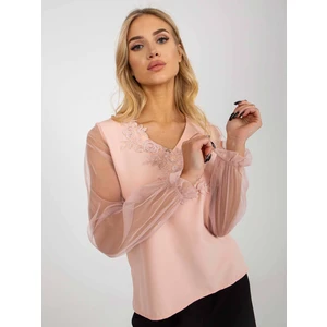 Peach formal blouse with mesh sleeves