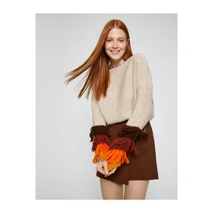 Koton Knitted Sweater with Tassel Detail, Round Neck