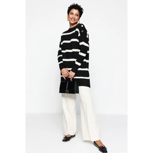 Trendyol Black Striped Buttoned Shoulder Knitwear Sweater