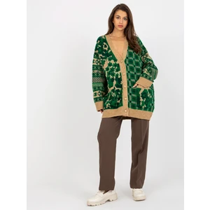 Green and camel warm oversize cardigan