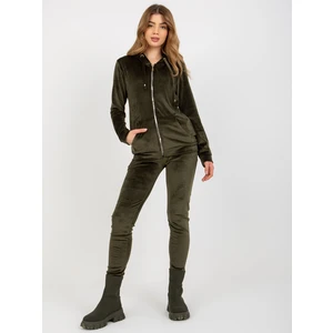 Women's two-piece velour set - khaki