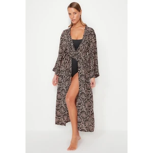 Trendyol Underwater Patterned Belted Maxi Woven Kimono & Caftan