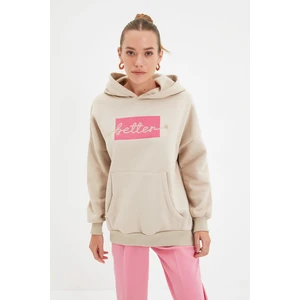 Trendyol Stone Embroidered Boyfriend Hooded Rack Knitted Sweatshirt