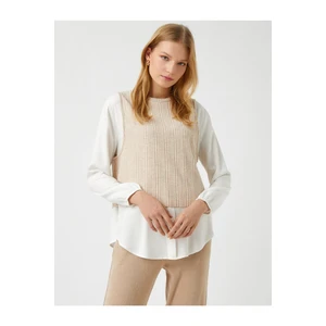 Koton Double Fabric Crew Neck Blouse