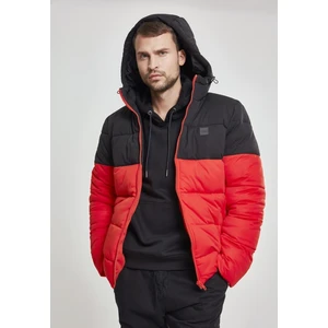 Hooded 2-Tone Puffer Jacket firered/blk