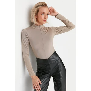 Trendyol Mink Zipper High Neck Long Sleeve Flexible Snaps Knitted Body