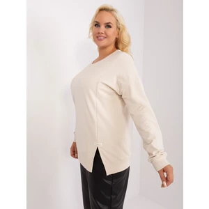 Light beige women's plus size blouse with a round neckline