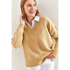 Bianco Lucci Women's V-Neck Knitwear Sweater