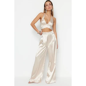 Trendyol Beige Wide Leg Satin Trousers