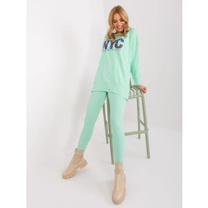 Mint casual set with a sweatshirt with an inscription