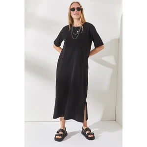 Olalook Women's Black Oversized Cotton Dress with Slits