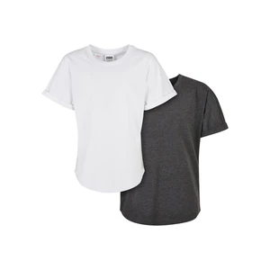 Boys Long Shaped Turnup Tee 2-Pack Charcoal+White