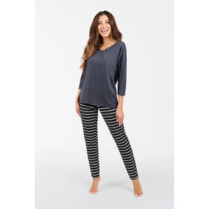 Betty ́s pyjamas, 3/4 sleeves, long legs - graphite/graphite print