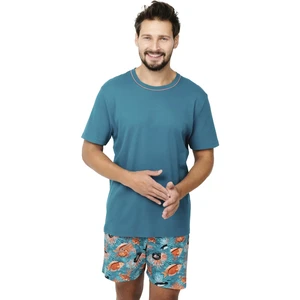 Men's Crab pyjamas, short sleeves, shorts - blue-green/print