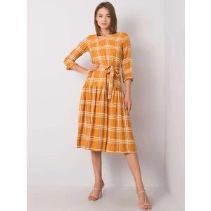 Mustard plaid dress with collar