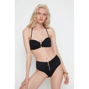 Trendyol X Moeva Black Zipper Detailed High Waist Bikini Bottom