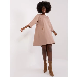 Dark beige loose dress with 3/4 sleeves Dalenne