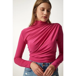 Happiness İstanbul Women's Pink Gathered Detailed High Neck Sandy Blouse