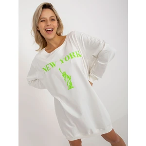 Ecru-green long oversize sweatshirt with print