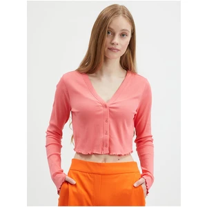 Pink Womens Ribbed Cropped Cardigan Noisy May Drakey - Ladies