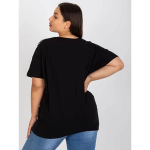 Black loose plus size blouse with inscriptions