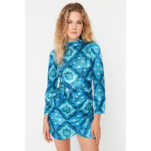 Trendyol Blue Patterned Satin Woven Dress