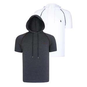 DUAL SET T8570 DEWBERRY HOODED MEN'S T-SHIRT-WHITE-ANTHRACITE