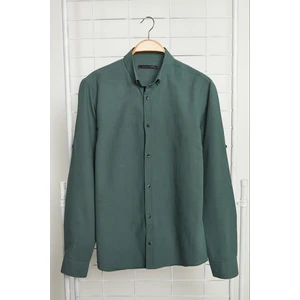 Trendyol Dark Green Slim Fit Buttoned Collar Epaulets 100% Cotton Shirt