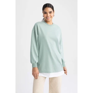 DEFACTO Relax Fit Crew Neck Printed Sweatshirt Tunic