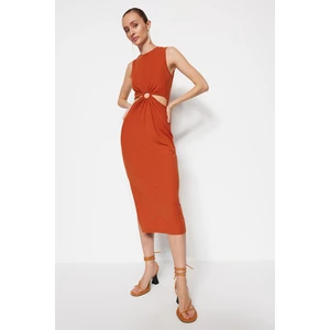 Trendyol Cinnamon Cut Out Detail, Fitted Midi, Flexible Knit Dress