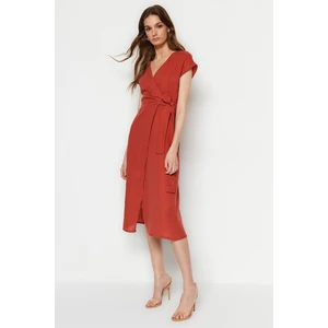 Trendyol Cinnamon Belt Double Breasted Midi Woven Dress