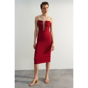 Trendyol Burgundy Tie Detailed Evening Dress