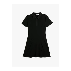 Koton Mini Dress Polo Neck Short Sleeves Buttoned Rivets