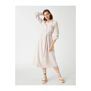 Koton Midi Length Shirt Dress With Belted Linen Blend