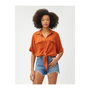 Koton Crop Shirt with Pocket Tie Detail Short Sleeve Viscose